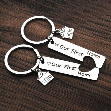 OUR FIRST HOME BUYER MATCHING SET COUPLE HOUSE KEY HOLDER KEYRING KEYCHAIN GIFT - Aimall