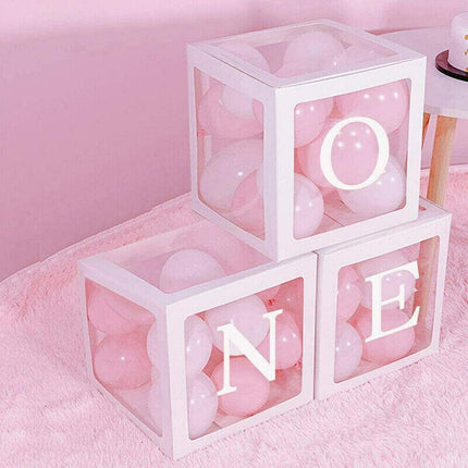 3/4PCS ONE BABY Transparent Balloon Box Girls Boys Shower 1st Birthday Party AU - Aimall