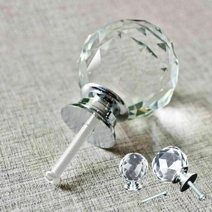 Door Knobs Handle Pull Clear Crystal Glass Knob Drawer Cabinet +Screw 30mm 40mm - Aimall