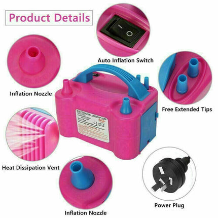 Electric Balloon Pump Ballon Inflator 600W Power 2 Nozzles Portable AU Plug Air - Aimall