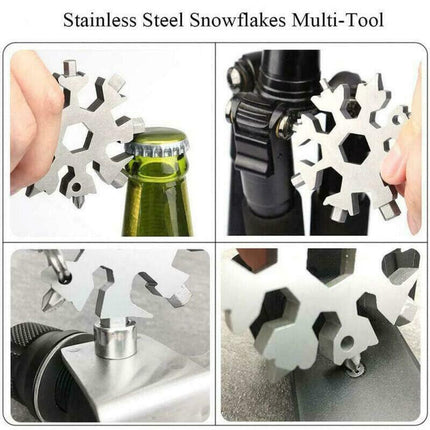 18 in 1 Stainless Multi-tool Snowflake Keychain Wrench Screwdriver Bottle Opener - Aimall