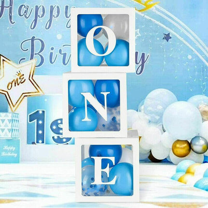 3/4PCS ONE BABY Transparent Balloon Box Girls Boys Shower 1st Birthday Party AU - Aimall