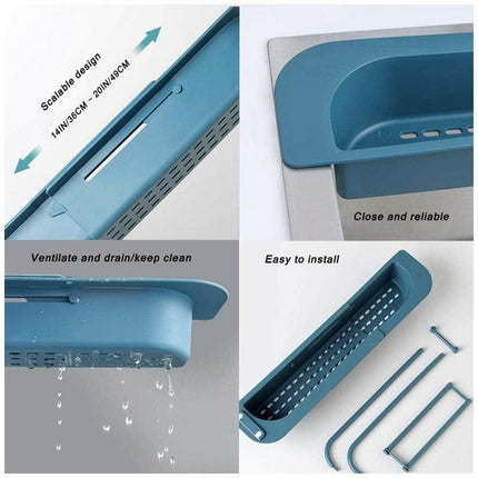 NEW Telescopic Sink Rack Holder Expandable Storage Drain Basket Home Kitchen Kit - Aimall