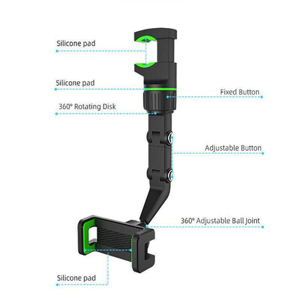 360°Car Rear View Mirror Mount Holder Stand For Phone Multifunctional Universal~ - Aimall