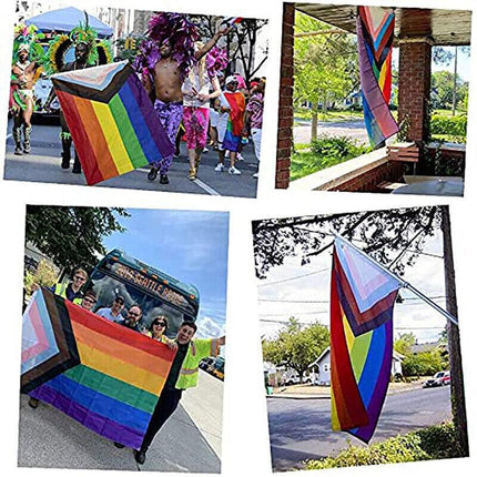 90x150cm Progress Pride Rainbow Flag Gay Lesbian LGBTQ Mardi Gras Party Banner - Aimall