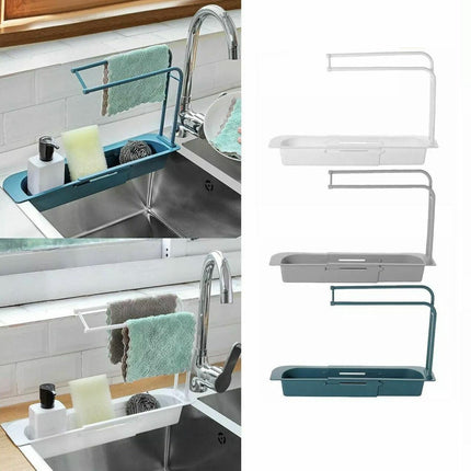 NEW Telescopic Sink Rack Holder Expandable Storage Drain Basket Home Kitchen Kit - Aimall
