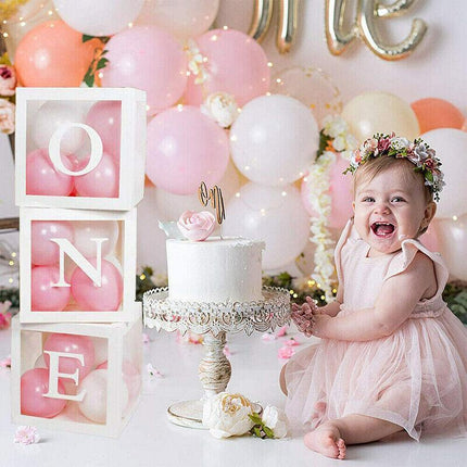 3/4PCS ONE BABY Transparent Balloon Box Girls Boys Shower 1st Birthday Party AU - Aimall