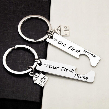 OUR FIRST HOME BUYER MATCHING SET COUPLE HOUSE KEY HOLDER KEYRING KEYCHAIN GIFT - Aimall