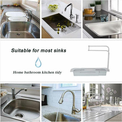 NEW Telescopic Sink Rack Holder Expandable Storage Drain Basket Home Kitchen Kit - Aimall