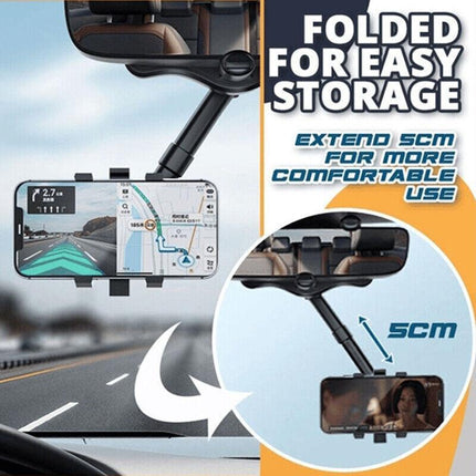 360° Rotatable And Retractable Car Phone Holder Rearview Mirror Multifunctional - Aimall