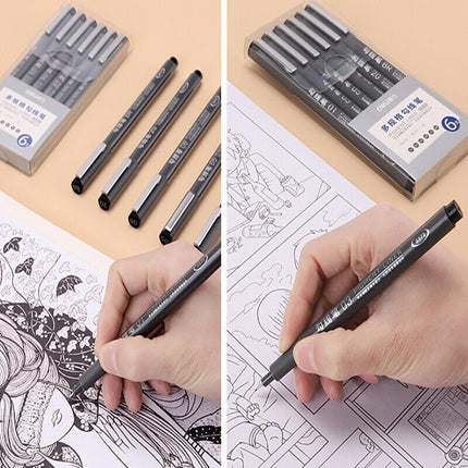 6 PCS Set 6 Sizes Micro Pen Fineliner Ink Pens Waterproof Fine Point Line Black - Aimall