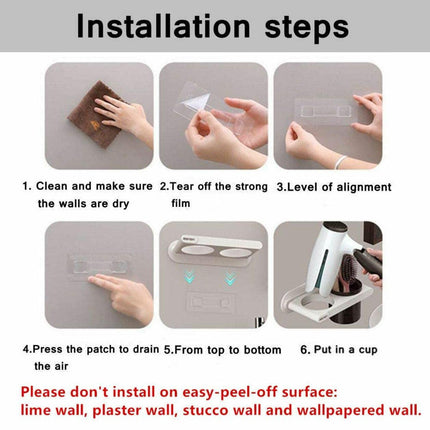 Bathroom Mounted Wall Suction Cup Hair Dryer Holder Hanger Shelf Rack Storage AU - Aimall