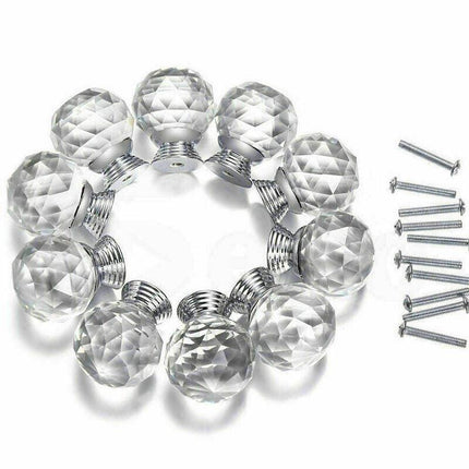 Door Knobs Handle Pull Clear Crystal Glass Knob Drawer Cabinet +Screw 30mm 40mm - Aimall