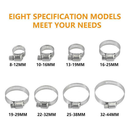Stainless Steel Hose Clamps Clips Range Worm Gear Pipe Clamp Kit AU STOCK 91PCS - Aimall