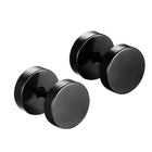 Pair Black Flat Round Barbell Plug Stud Earrings Stainless Steel Mens Gym 4-12MM - Aimall