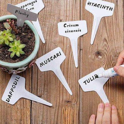 T-type Plant Labels Flexible Plastic Garden Tags Nursey Seeding Marker Pen White - Aimall