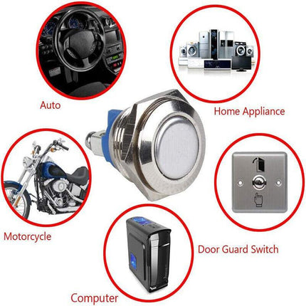 16mm Convex Head Metal Push Button Momentary ON/OFF Horn Switch Start High Flush - Aimall