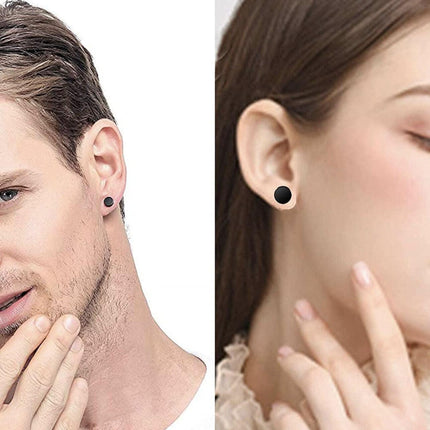 Pair Black Flat Round Barbell Plug Stud Earrings Stainless Steel Mens Gym 4-12MM - Aimall