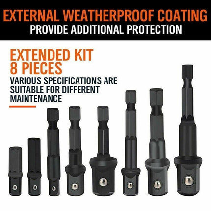 8X Drill Socket Adapter Set Impact Nut Driver Hex Extension Bits 1/4" 3/8" 1/2" - Aimall