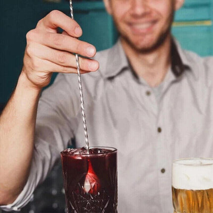 Stainless Steel Bar Wine Cocktail Mixing Twist Spoon Long Handle Drink Stirring - Aimall