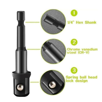 8X Drill Socket Adapter Set Impact Nut Driver Hex Extension Bits 1/4" 3/8" 1/2" - Aimall