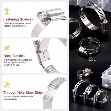 Stainless Steel Hose Clamps Clips Range Worm Gear Pipe Clamp Kit AU STOCK 91PCS - Aimall