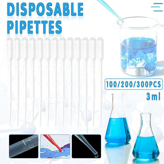 100X 3mL Plastic Pipettes Eye Dropper Disposable Graduated Transfer Liquid - Aimall