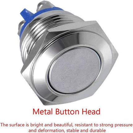 16mm Convex Head Metal Push Button Momentary ON/OFF Horn Switch Start High Flush - Aimall