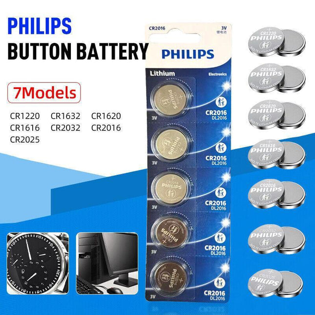 5-20PCS PHILIPS CR1220 CR1616 CR1620 CR1632 CR2016 CR2025 CR2032 Button Battery - Aimall