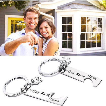 OUR FIRST HOME BUYER MATCHING SET COUPLE HOUSE KEY HOLDER KEYRING KEYCHAIN GIFT - Aimall