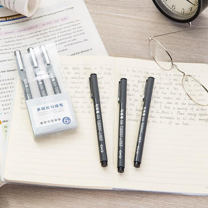 6 PCS Set 6 Sizes Micro Pen Fineliner Ink Pens Waterproof Fine Point Line Black - Aimall
