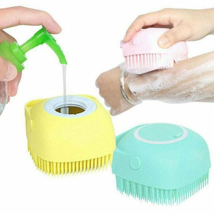 Pet Massage Bath Brush For Dog Cat Shampoo Dispenser Silicone Scrubber Wash Tool - Aimall