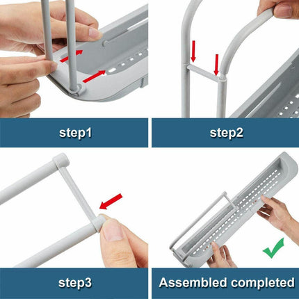 NEW Telescopic Sink Rack Holder Expandable Storage Drain Basket Home Kitchen Kit - Aimall