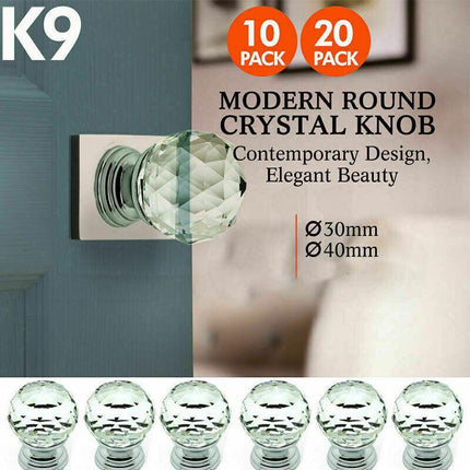 Door Knobs Handle Pull Clear Crystal Glass Knob Drawer Cabinet +Screw 30mm 40mm - Aimall