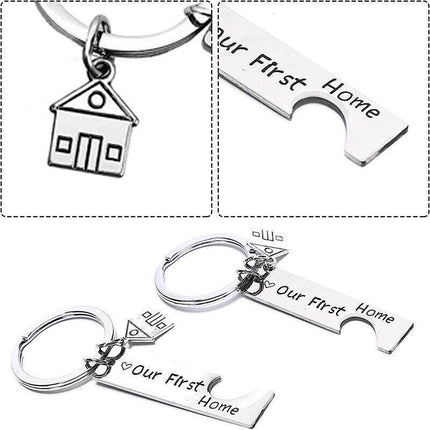 OUR FIRST HOME BUYER MATCHING SET COUPLE HOUSE KEY HOLDER KEYRING KEYCHAIN GIFT - Aimall