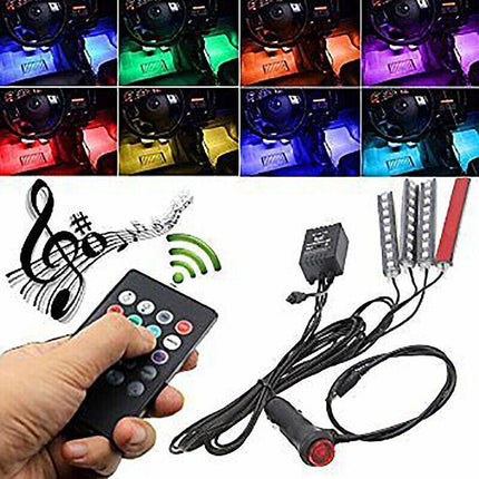 4X 12V 9LED RGB Car Interior LED Strip Lights Wireless Remote Control Music AU - Aimall