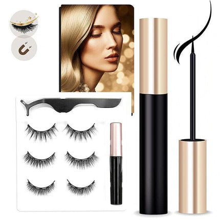 Magnetic False Eyelashes Natural Eye Lashes Extension Liquid Eyeliner Tweezer AU - Aimall