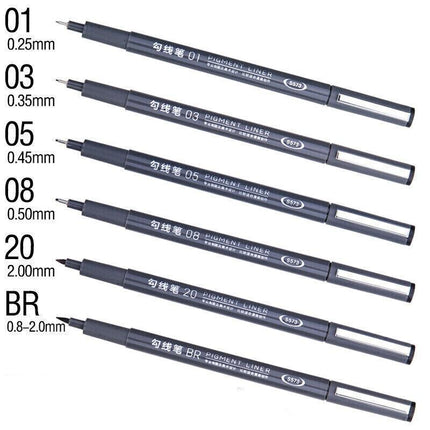 6 PCS Set 6 Sizes Micro Pen Fineliner Ink Pens Waterproof Fine Point Line Black - Aimall