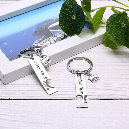 OUR FIRST HOME BUYER MATCHING SET COUPLE HOUSE KEY HOLDER KEYRING KEYCHAIN GIFT - Aimall