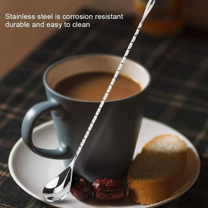 Stainless Steel Bar Wine Cocktail Mixing Twist Spoon Long Handle Drink Stirring - Aimall