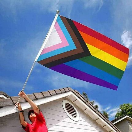 90x150cm Progress Pride Rainbow Flag Gay Lesbian LGBTQ Mardi Gras Party Banner - Aimall
