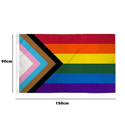 90x150cm Progress Pride Rainbow Flag Gay Lesbian LGBTQ Mardi Gras Party Banner - Aimall