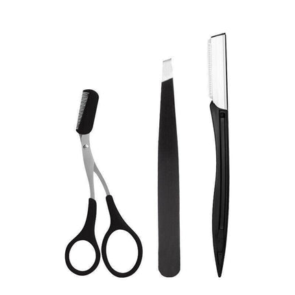 3PCS/Set Eyebrow Trimming Eyelash Brush Folding Tweezer Portable Makeup Tools AU - Aimall