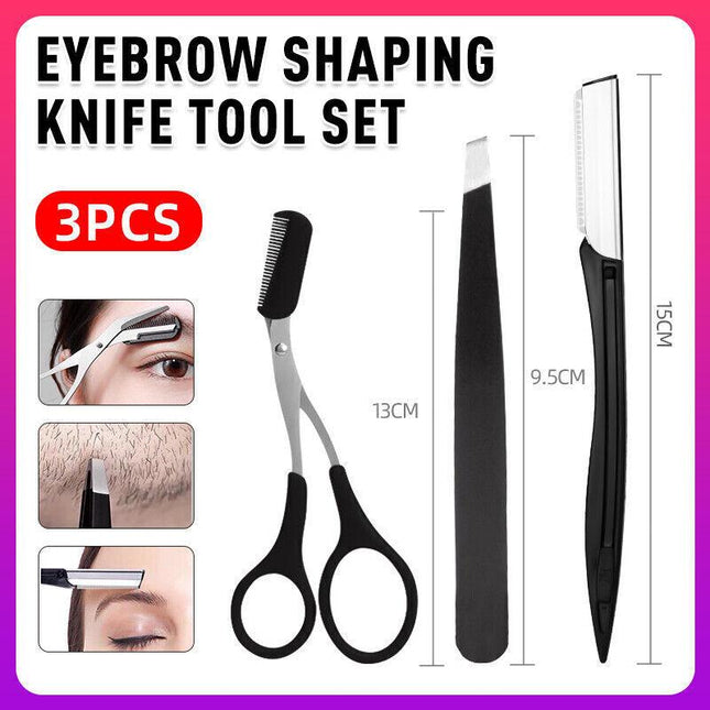 3PCS/Set Eyebrow Trimming Eyelash Brush Folding Tweezer Portable Makeup Tools AU - Aimall