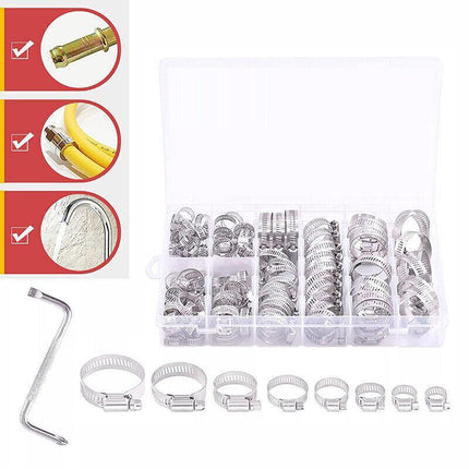 Stainless Steel Hose Clamps Clips Range Worm Gear Pipe Clamp Kit AU STOCK 91PCS - Aimall
