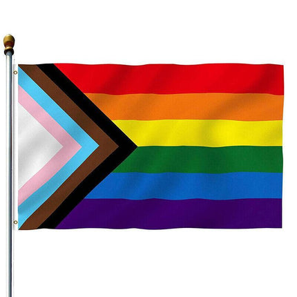 90x150cm Progress Pride Rainbow Flag Gay Lesbian LGBTQ Mardi Gras Party Banner - Aimall