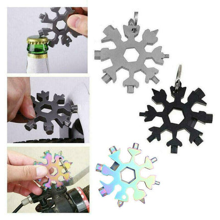 18 in 1 Stainless Multi-tool Snowflake Keychain Wrench Screwdriver Bottle Opener - Aimall