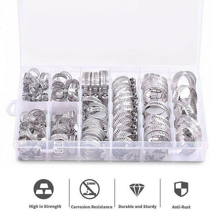 Stainless Steel Hose Clamps Clips Range Worm Gear Pipe Clamp Kit AU STOCK 91PCS - Aimall