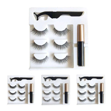 Magnetic False Eyelashes Natural Eye Lashes Extension Liquid Eyeliner Tweezer AU - Aimall