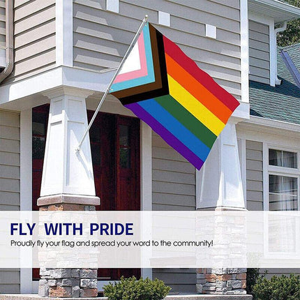 90x150cm Progress Pride Rainbow Flag Gay Lesbian LGBTQ Mardi Gras Party Banner - Aimall
